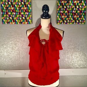 Arden B red ruffled top